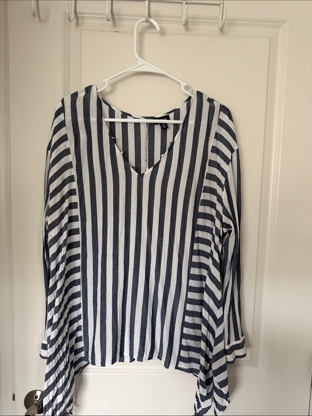 a.n.a Navy and White Vertical Stripe V-Neck Tunic